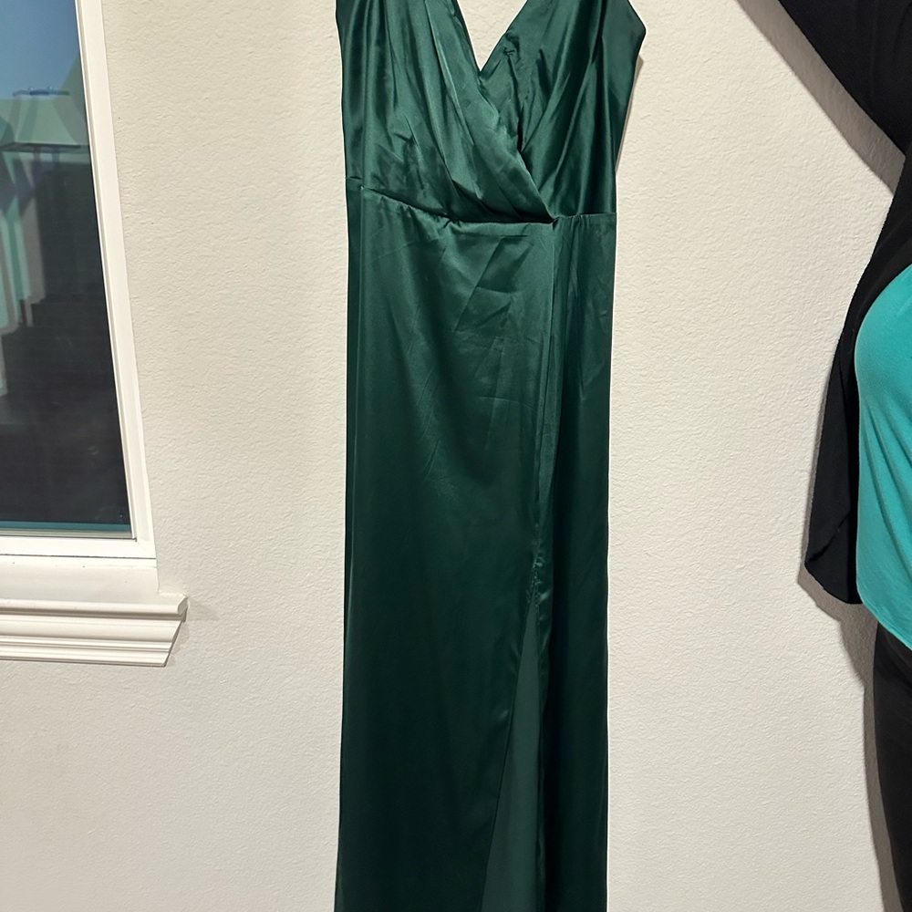 Emerald Satin Maxi Dress